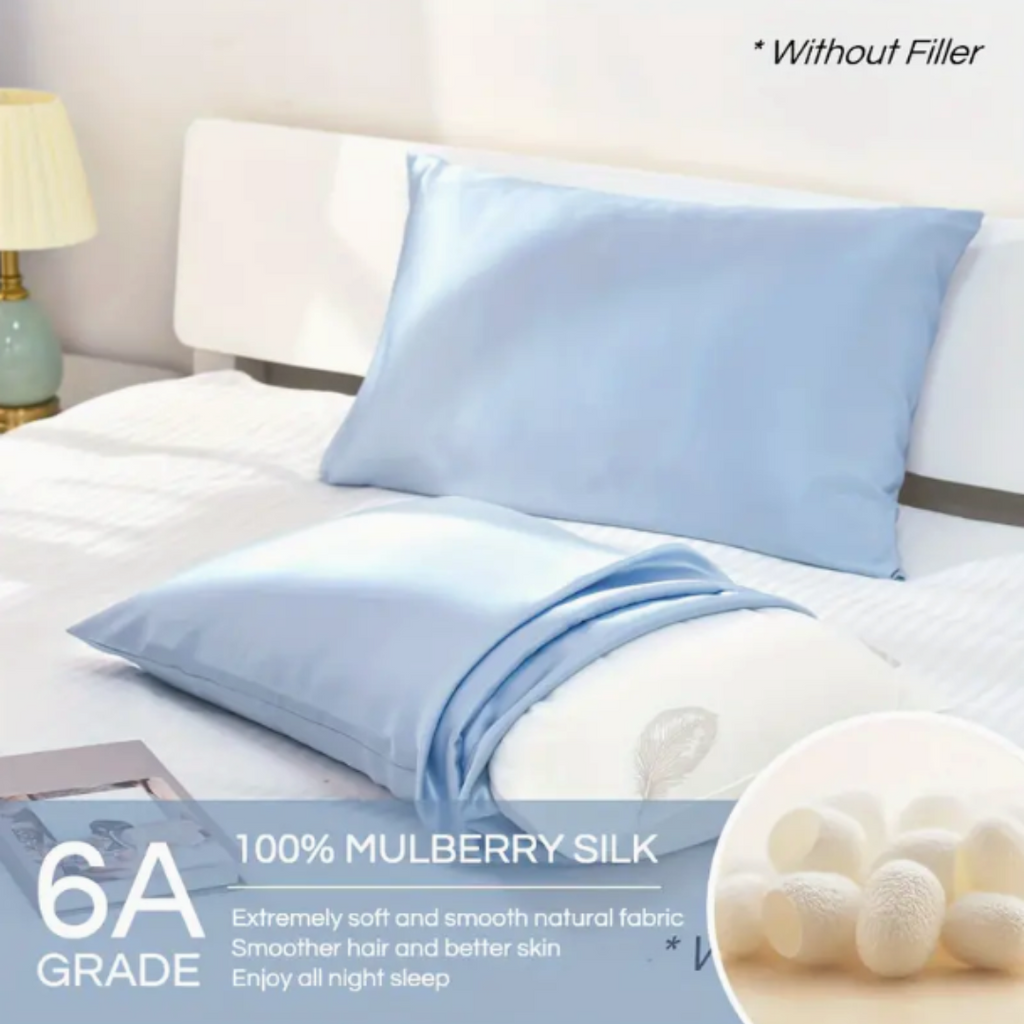 Sky Blue Silk Pillowcase